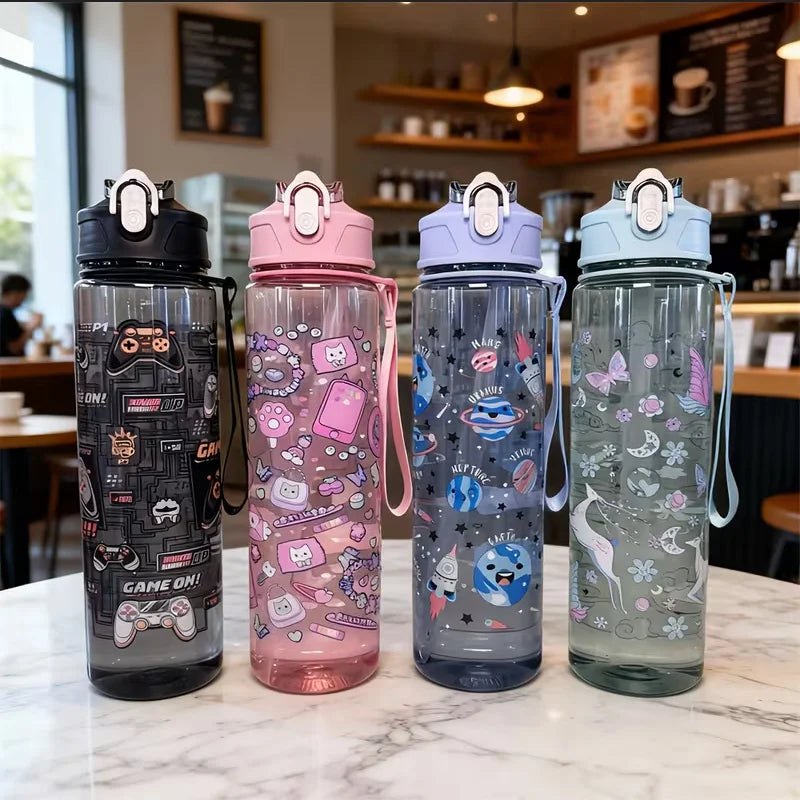750ml Cartoon Water Bottle Portable Leak Proof Sport Straw Cup