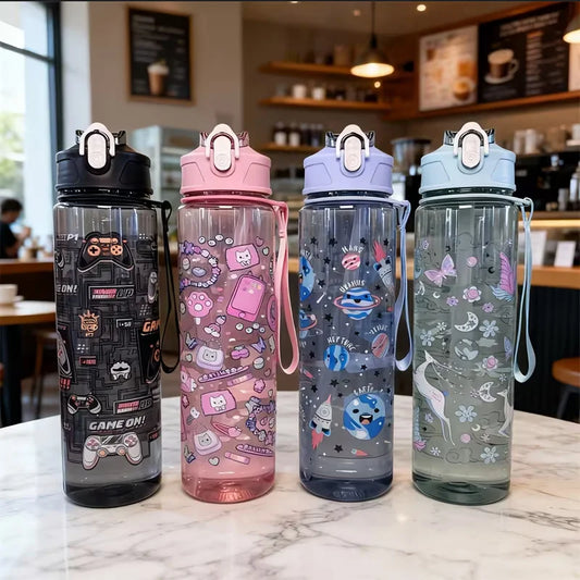 750ml Cartoon Water Bottle Portable Leak Proof Sport Straw Cup