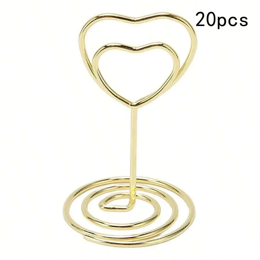 Heart Shape Table Number Card Holders Metal Photo Memo Stand Clips - 10