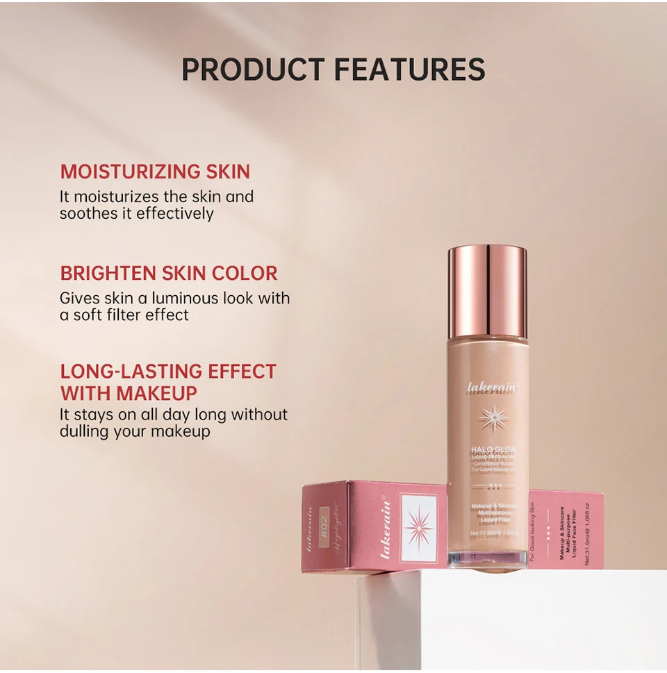 Halo Glow Liquid Face Filter Highlighter & Dewy Skin Bronzer Serum