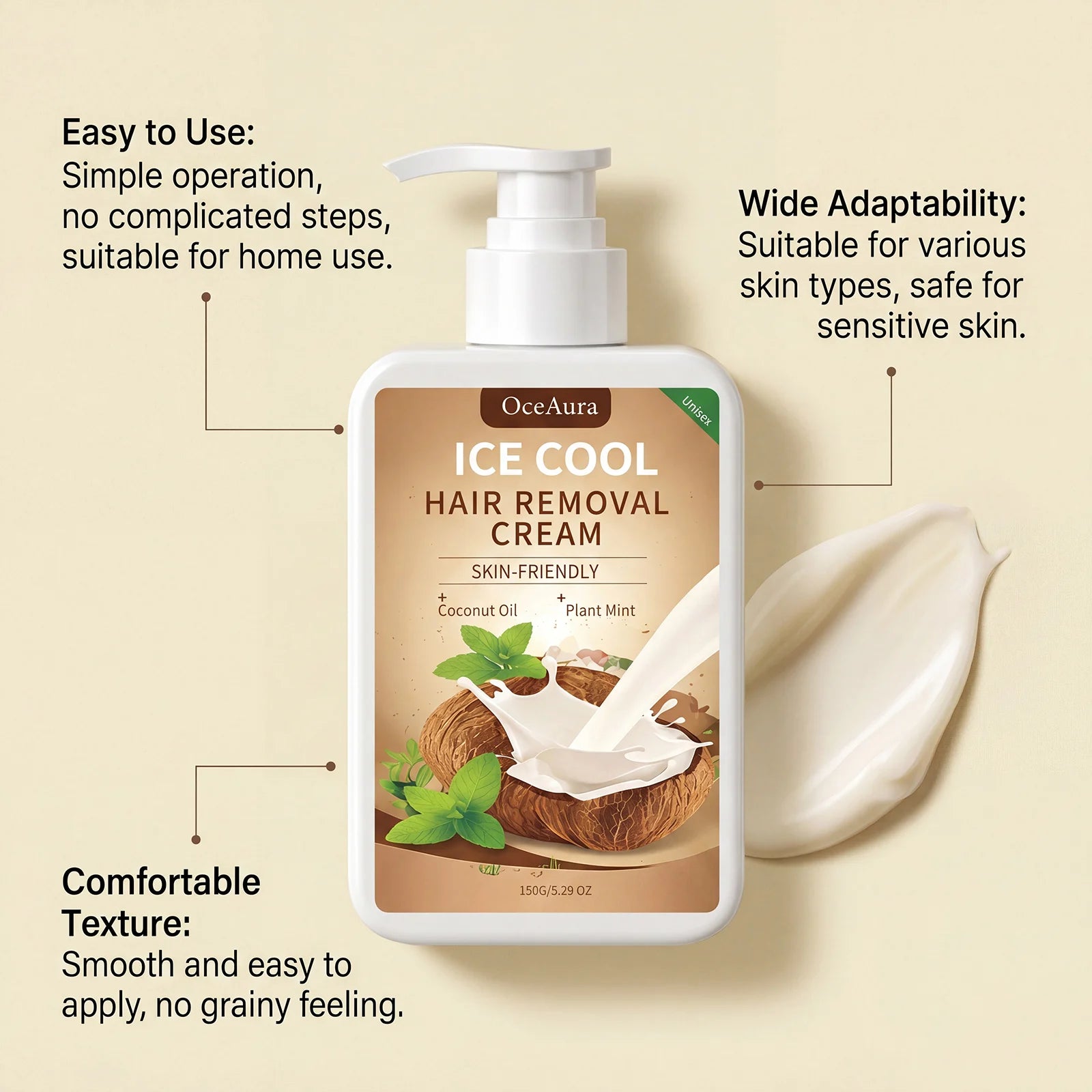 Ice Cool Hair Removal Cream Coconut Oil Painless Depilatory Cream - 13