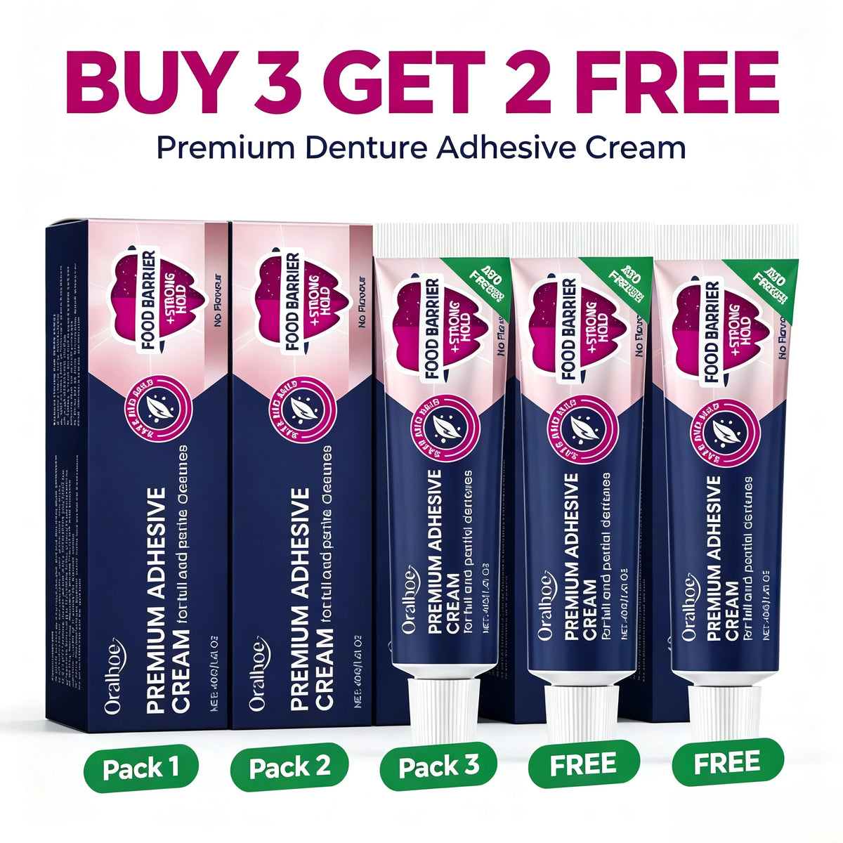 Denture Adhesive Cream Secure Fix Glue for Full Partial Dentures