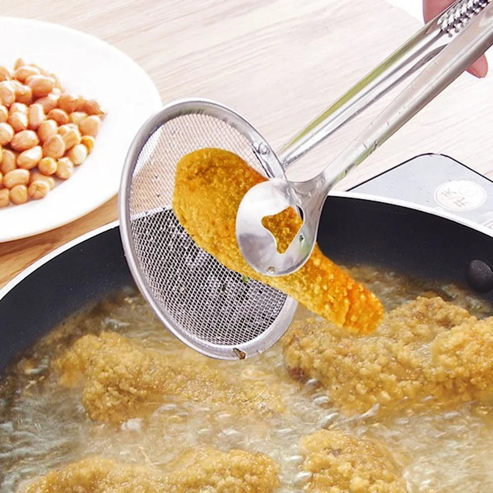 Stainless Steel Frying Strainer Tongs Oil Filter Food Clip Kitchen Tool