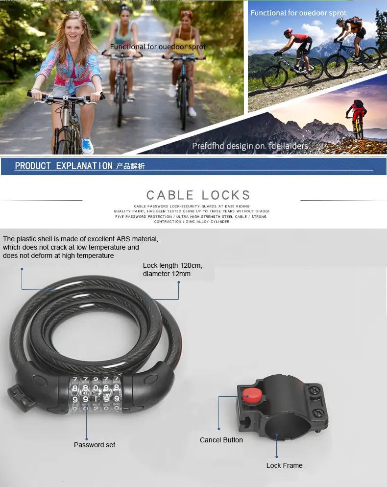 5 Digit Bicycle Cable Lock Anti Theft Bike Security Password Coil Cable