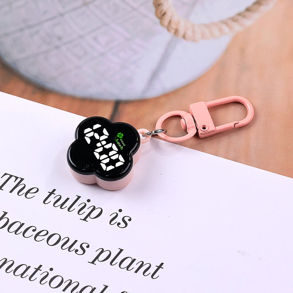 LED Digital Pocket Watch Keychain Portable Flower Shape Electronic Clock - 17