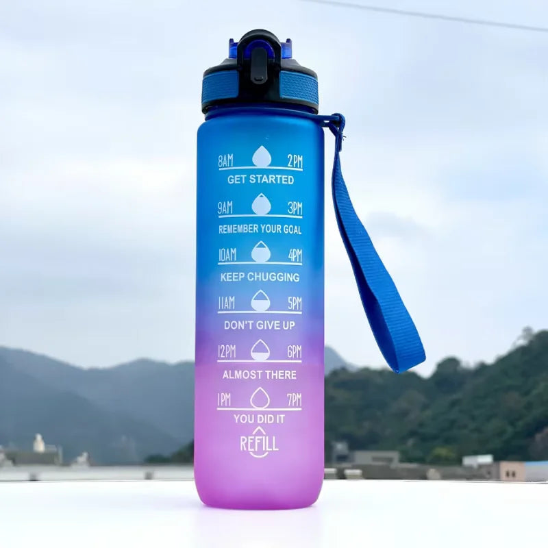 1000ml Motivational Water Bottle with Time Marker and Straw Leak Proof - 12