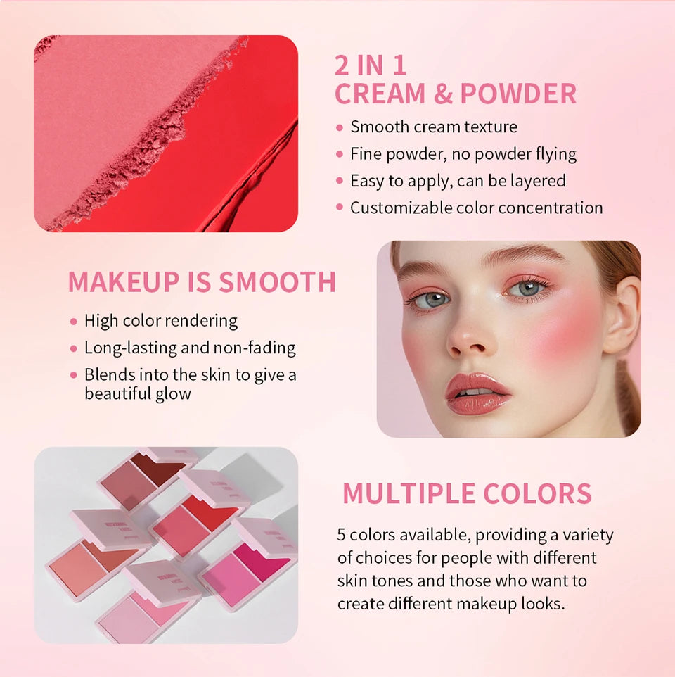 Lakerain 2 in 1 Cream and Powder Blush Makeup Palette - 12