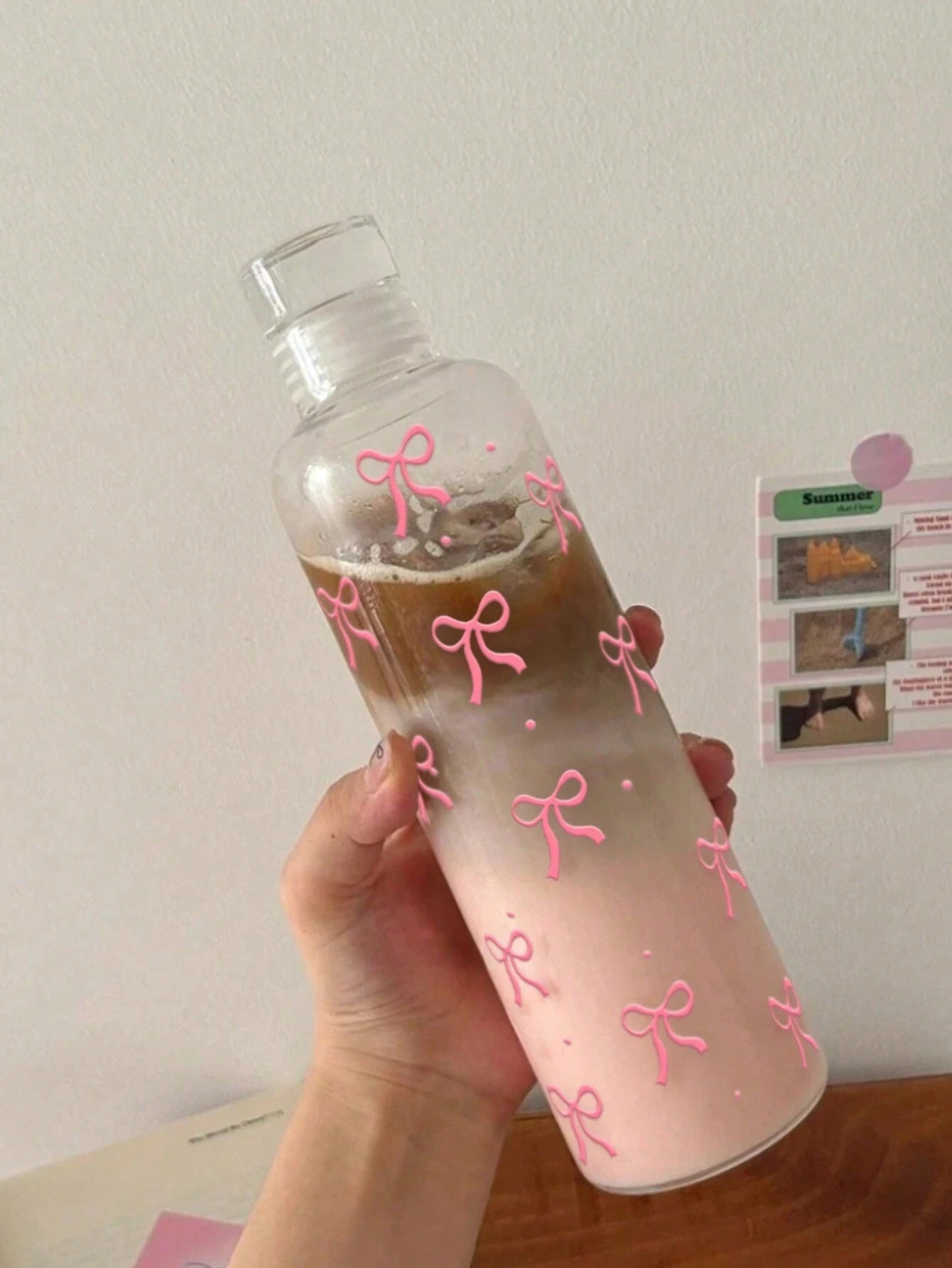 500ml Bow Print Water Bottle Leakproof Reusable Plastic Sports Cup
