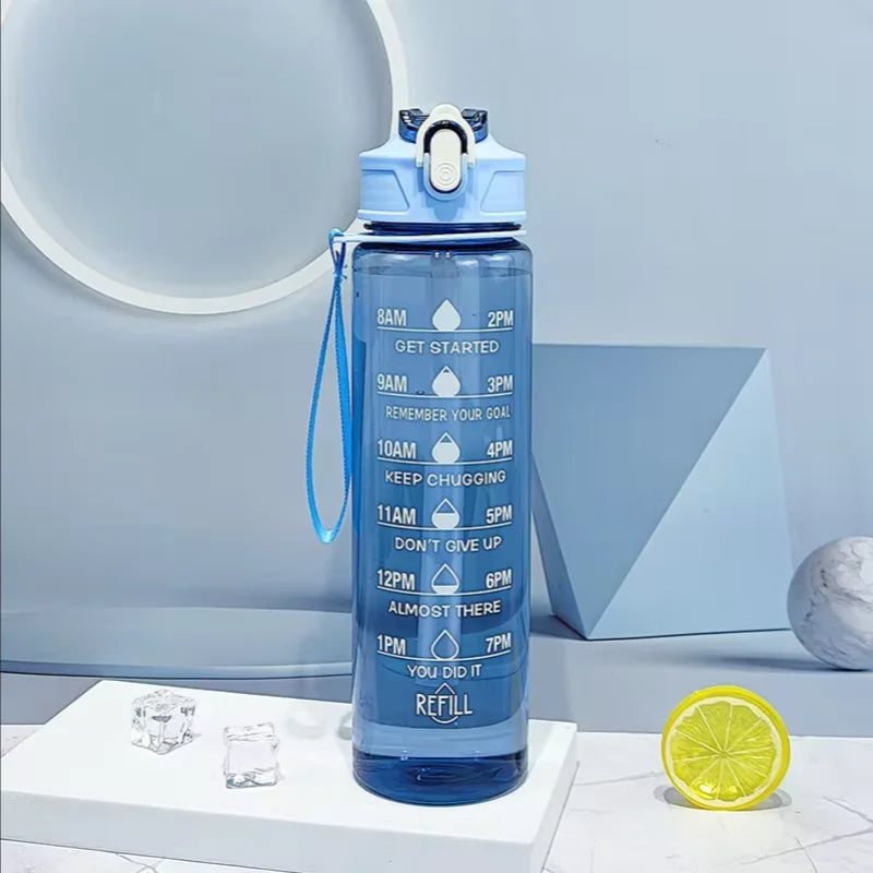 900ml Motivational Sports Water Bottle with Time Marker and Straw - 9