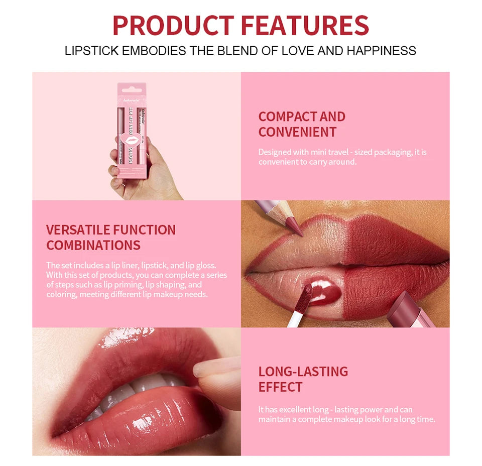 Matte Lipstick Lip Gloss Set Waterproof Nude Red Lip Liner Kit