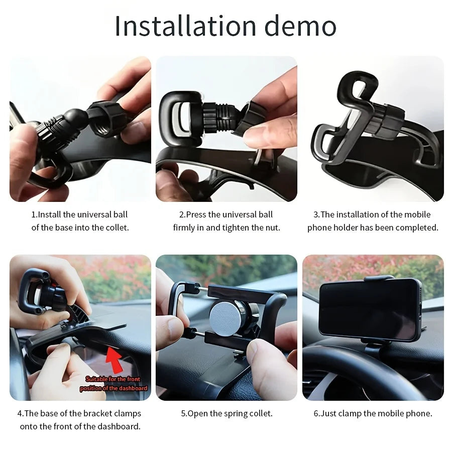 Car Dashboard Phone Holder Clip Rotary Navigation Mount Stand - 5