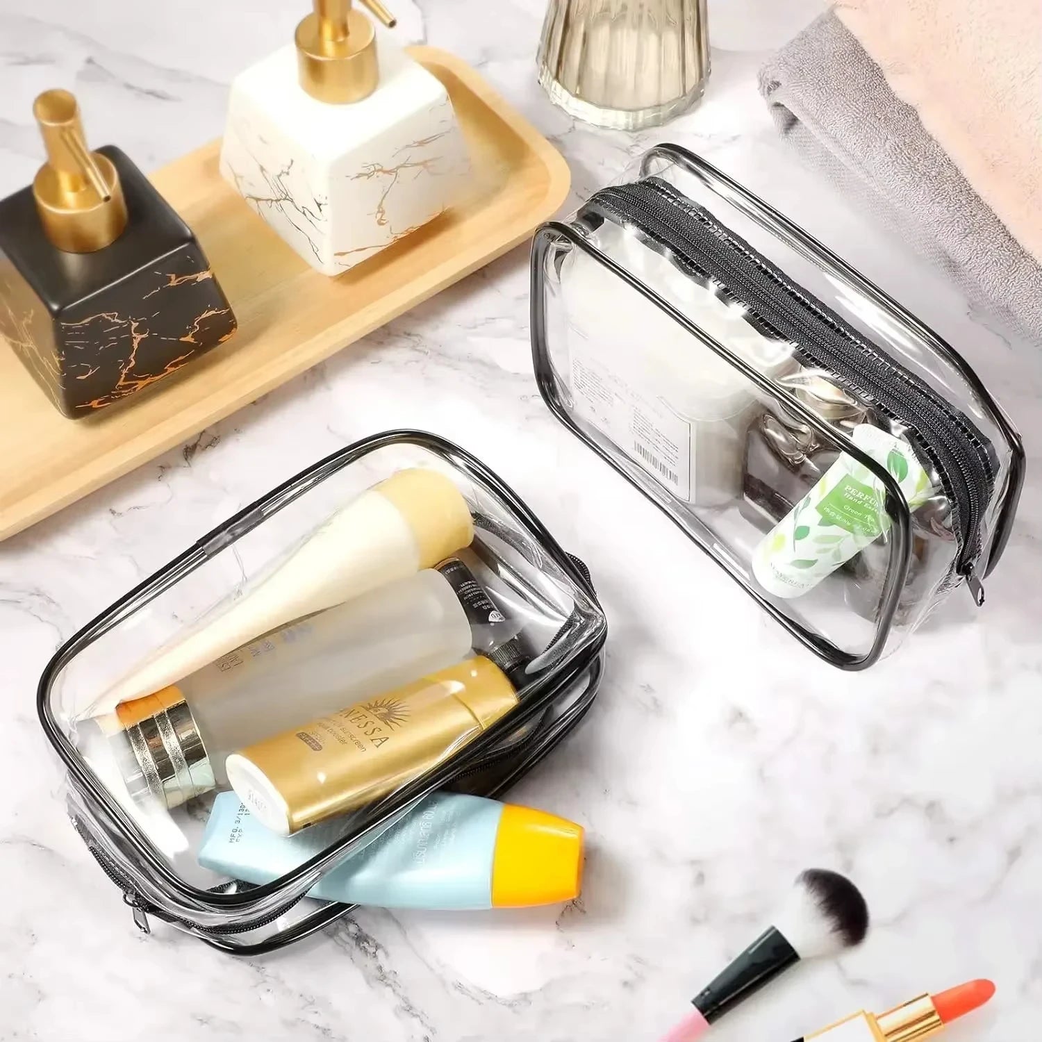 Clear Travel Toiletry Bag Set Waterproof Cosmetic Organizer with Zipper