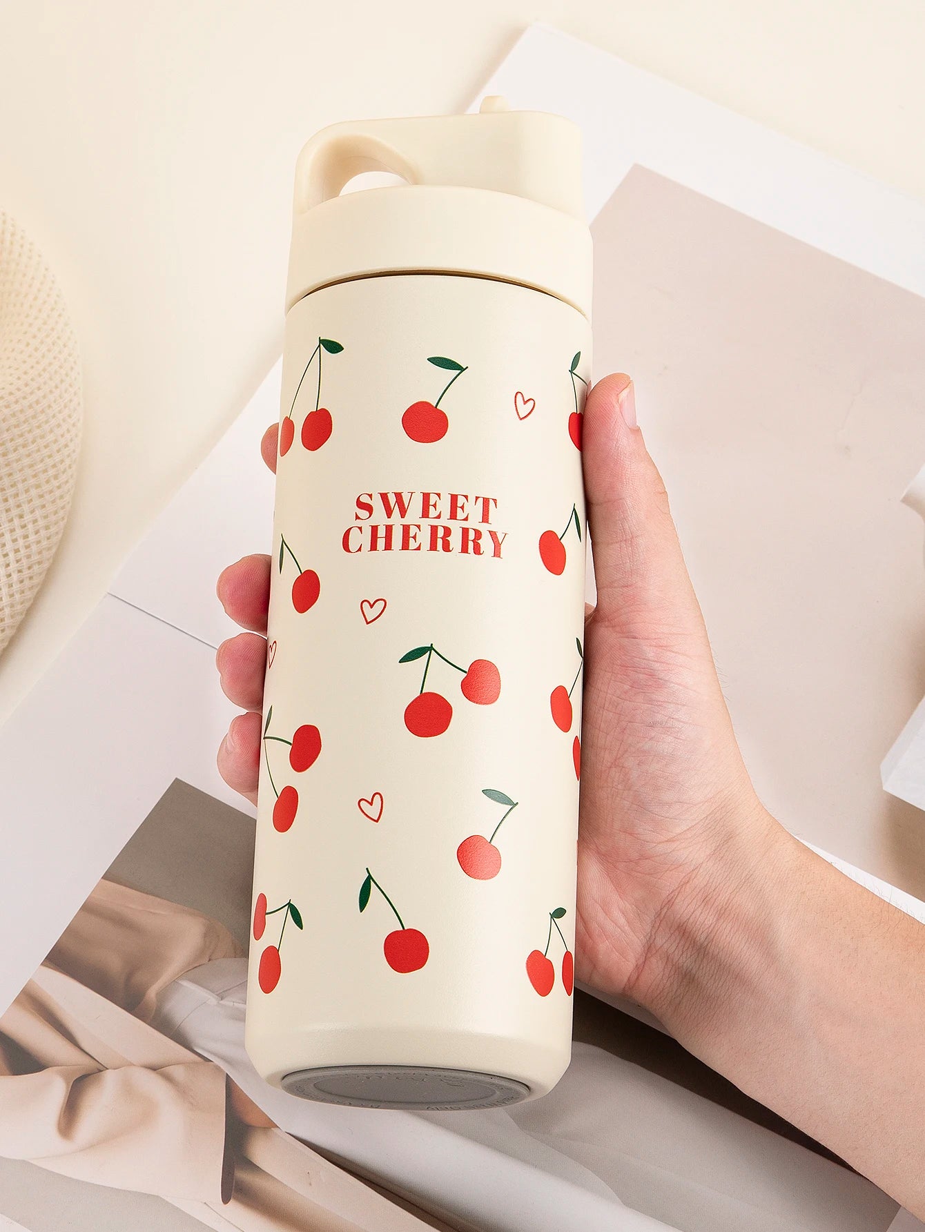 500ml Bow Print Insulated Stainless Steel Tumbler Cup with Straw