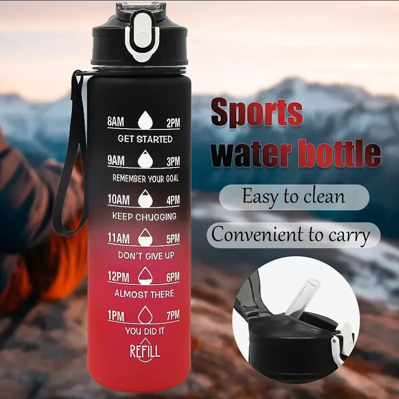750ml Motivational Sports Water Bottle with Time Marker and Straw
