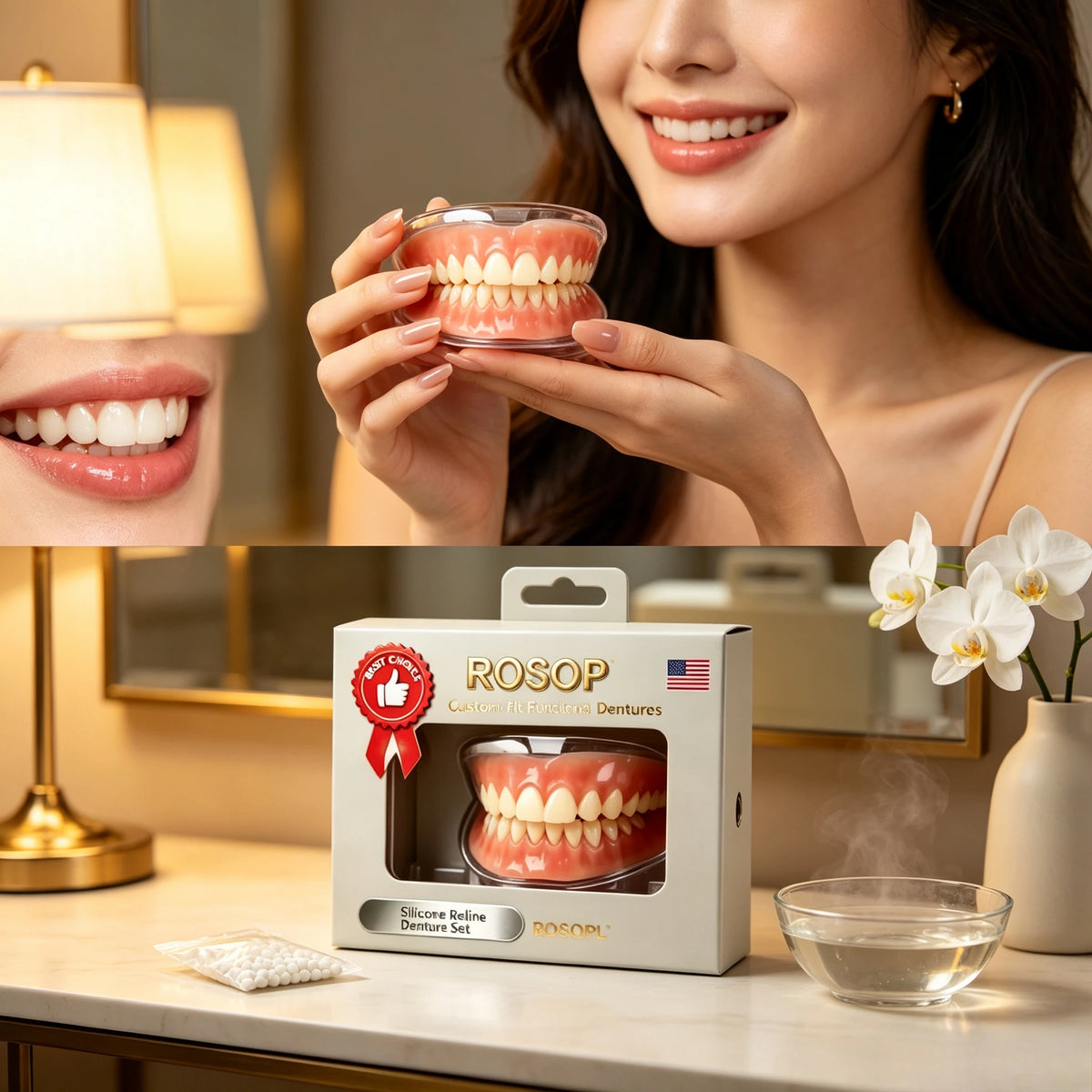 Silicone Denture Kit Upper and Lower Fake Teeth Set