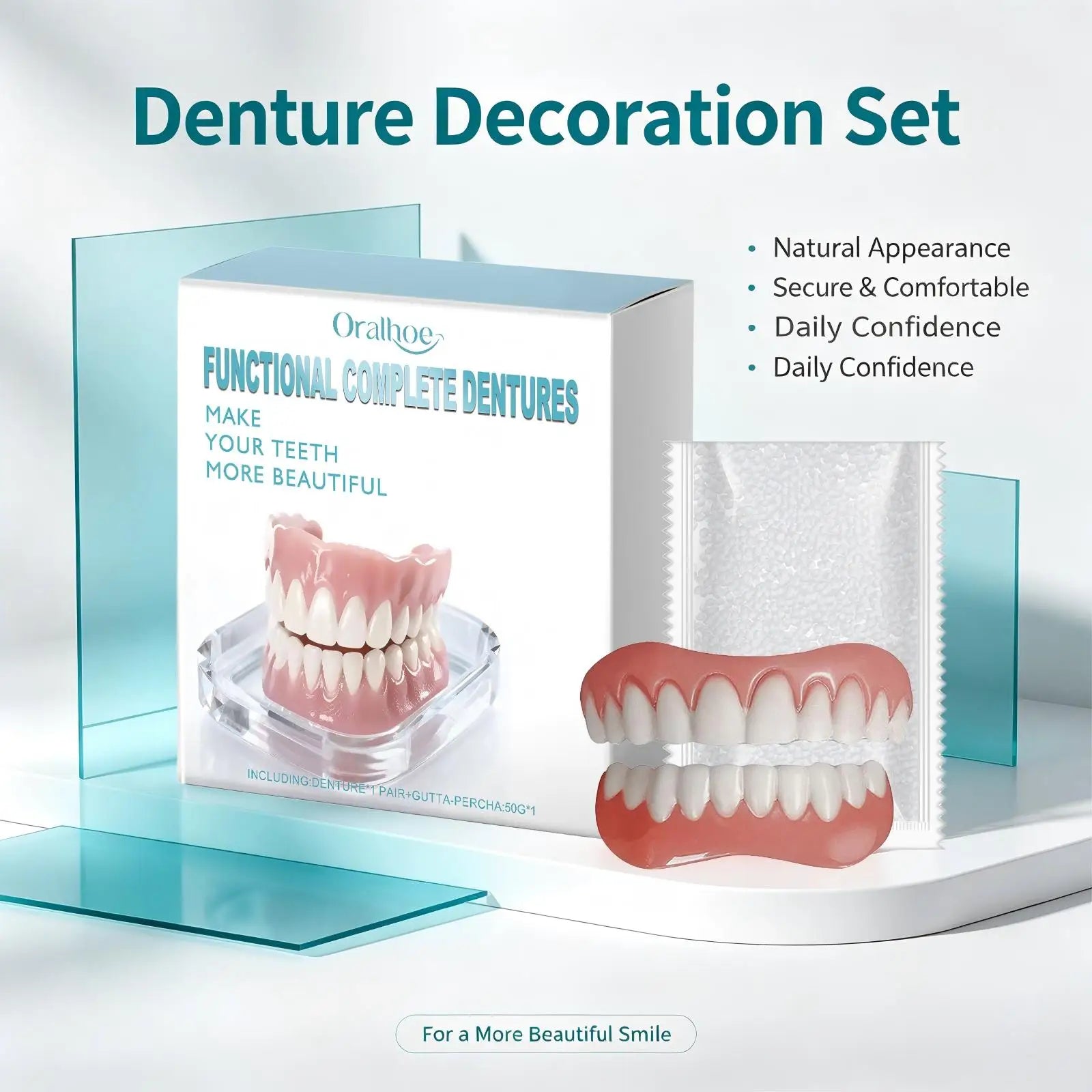 Oralhoe Cosmetic Denture Set Upper and Lower False Teeth - 5