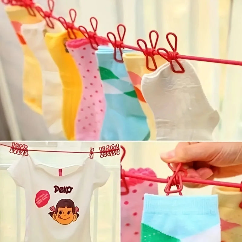 Portable Travel Clothesline with 12 Clips Retractable Camping Drying Rope - 2