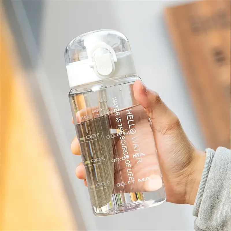 550ml Leak Proof Sports Water Bottle with Time Marker and Straw