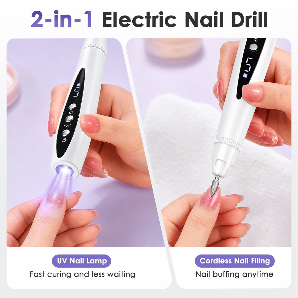 Cordless 2-in-1 Electric Nail Drill and UV Lamp Manicure File Set