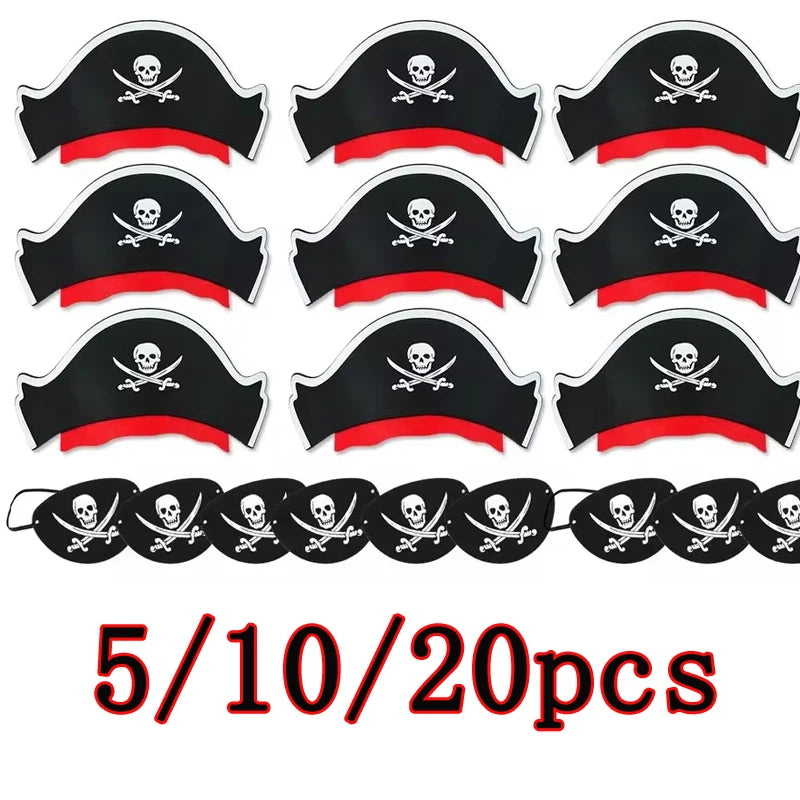 Pirate Party Set Skeleton Eye Patches and Captain Hats for Halloween - 1