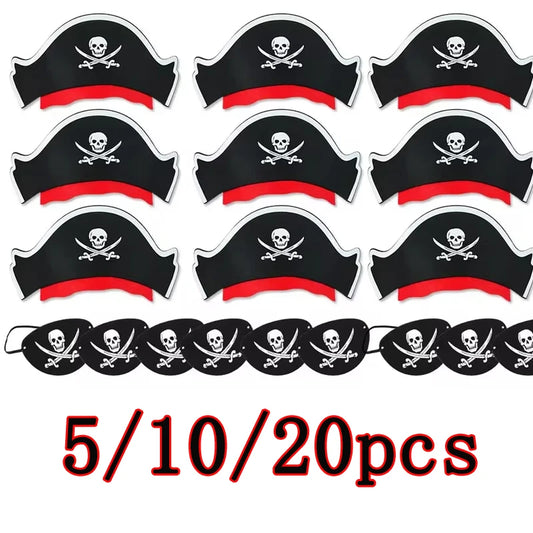 Pirate Party Set Skeleton Eye Patches and Captain Hats for Halloween