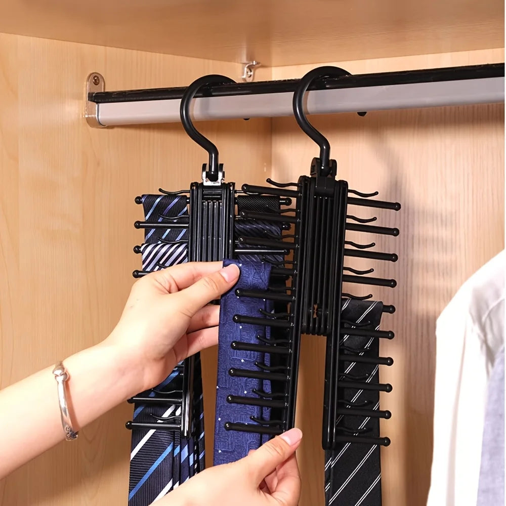 2PCS Rotating Tie Hanger Adjustable Belt Scarf Storage Rack Organizer