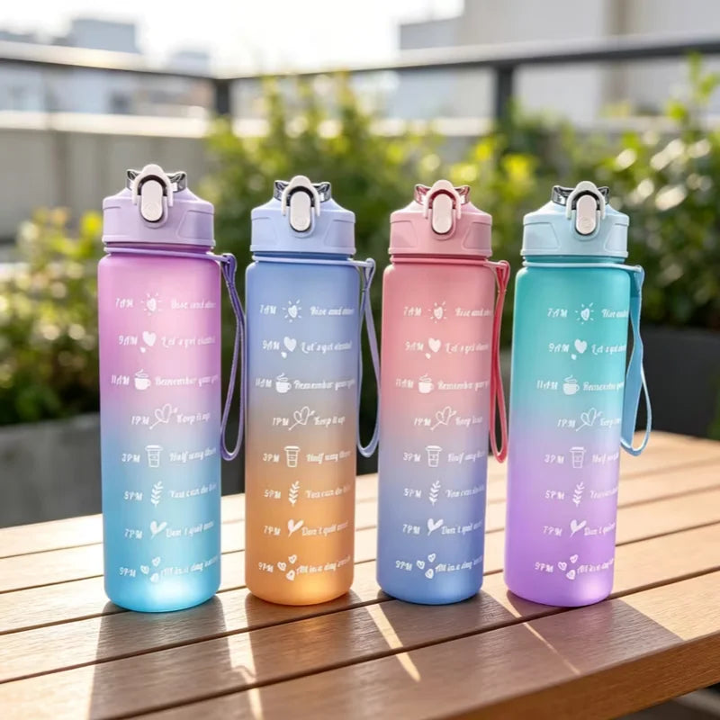Motivational Gradient Water Bottle 750ml Sport Straw Jug with Handle