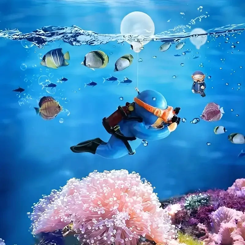 Floating Scuba Diver Aquarium Decoration Fish Tank Landscaping Ornament - 1