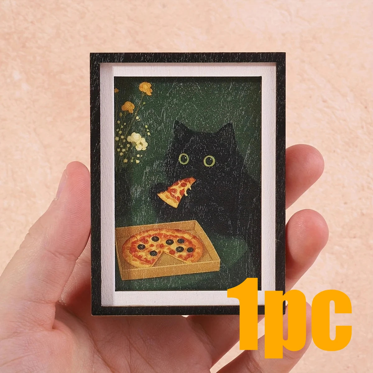 3D Black Cat Pizza Fridge Magnet Decorative Photo Frame Home Decor
