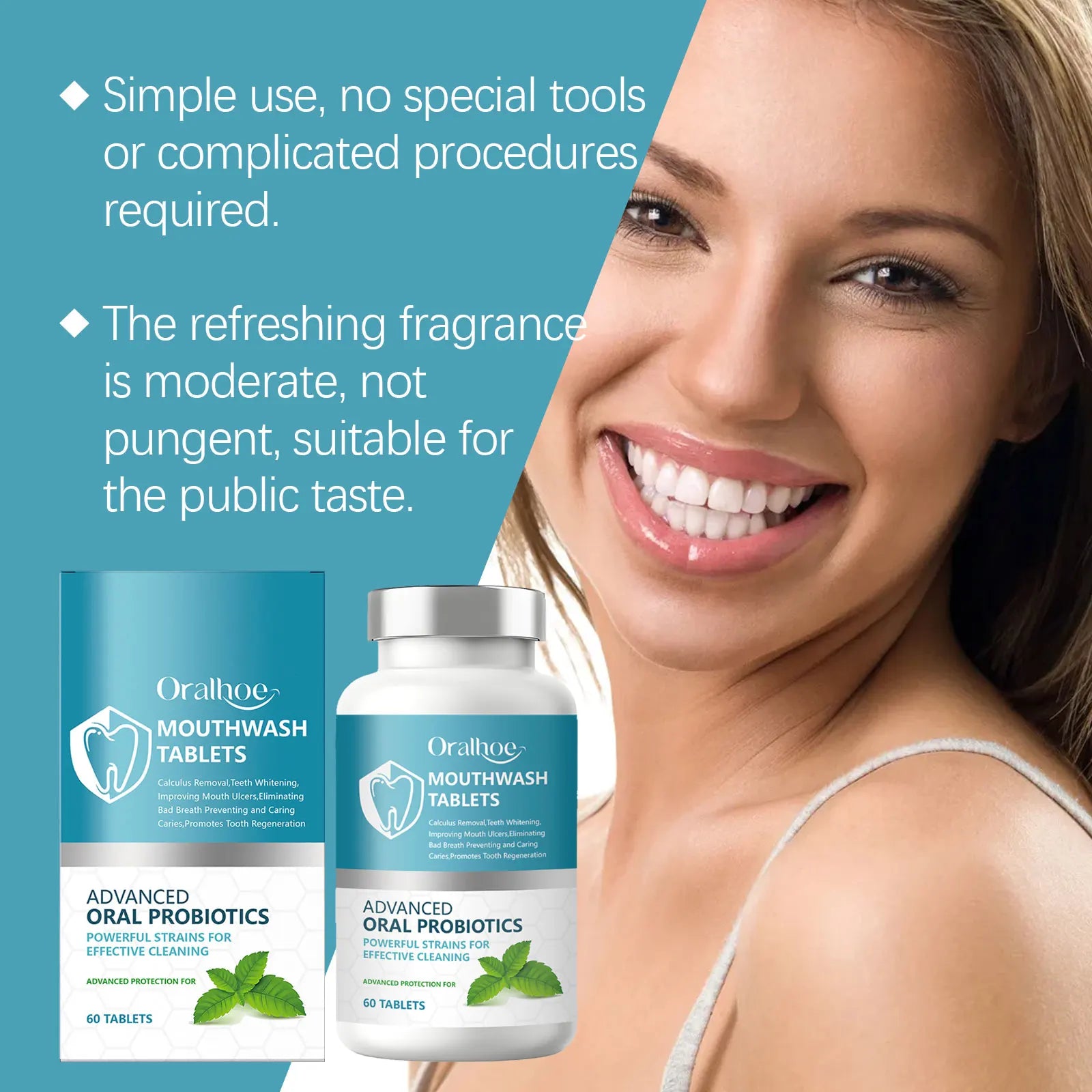 Oralhoe Probiotic Mouthwash Tablets Teeth Whitening & Mint Breath Fresh - 6