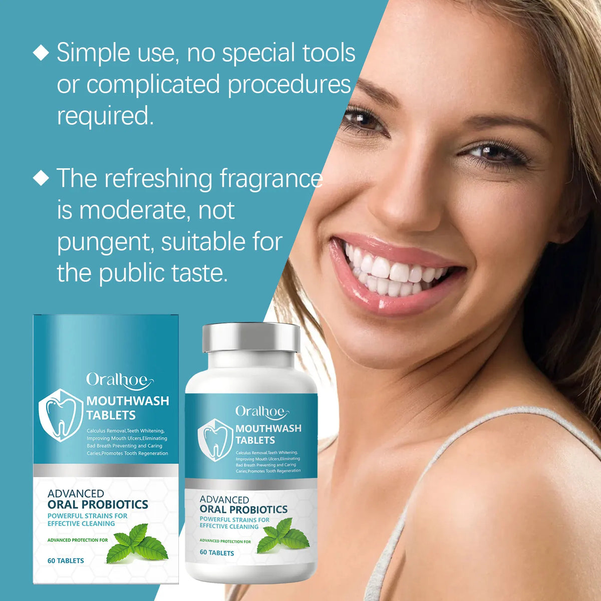 Oralhoe Probiotic Mouthwash Tablets Teeth Whitening & Mint Breath Fresh