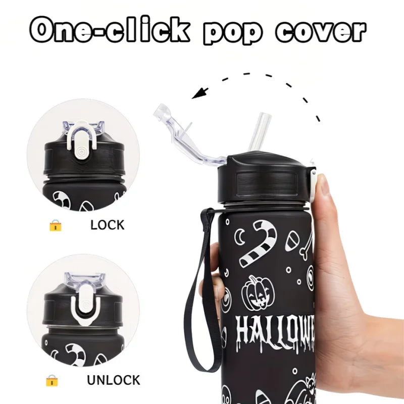 750ML Halloween Water Bottle Portable Sports Straw Flask BPA Free