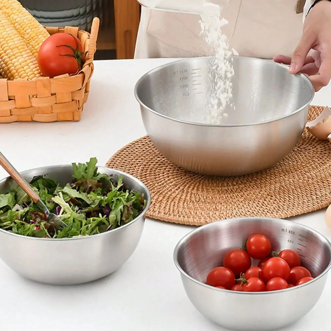 Stainless Steel Mixing Bowl Set - Nesting Salad & Kitchen Prep Basin - 11