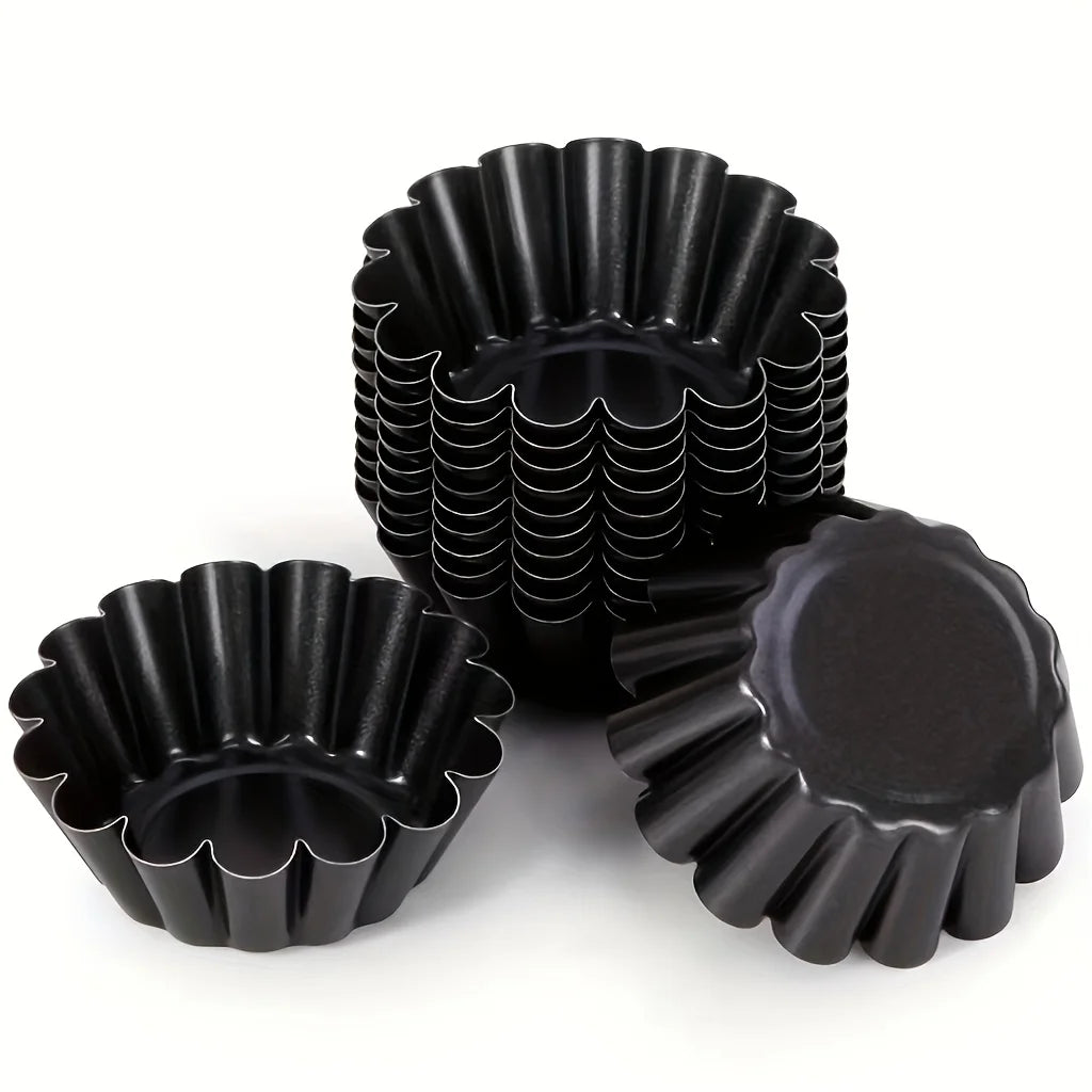 24PCS Non-Stick Egg Tart Molds Carbon Steel Fluted Baking Cups Set - 12