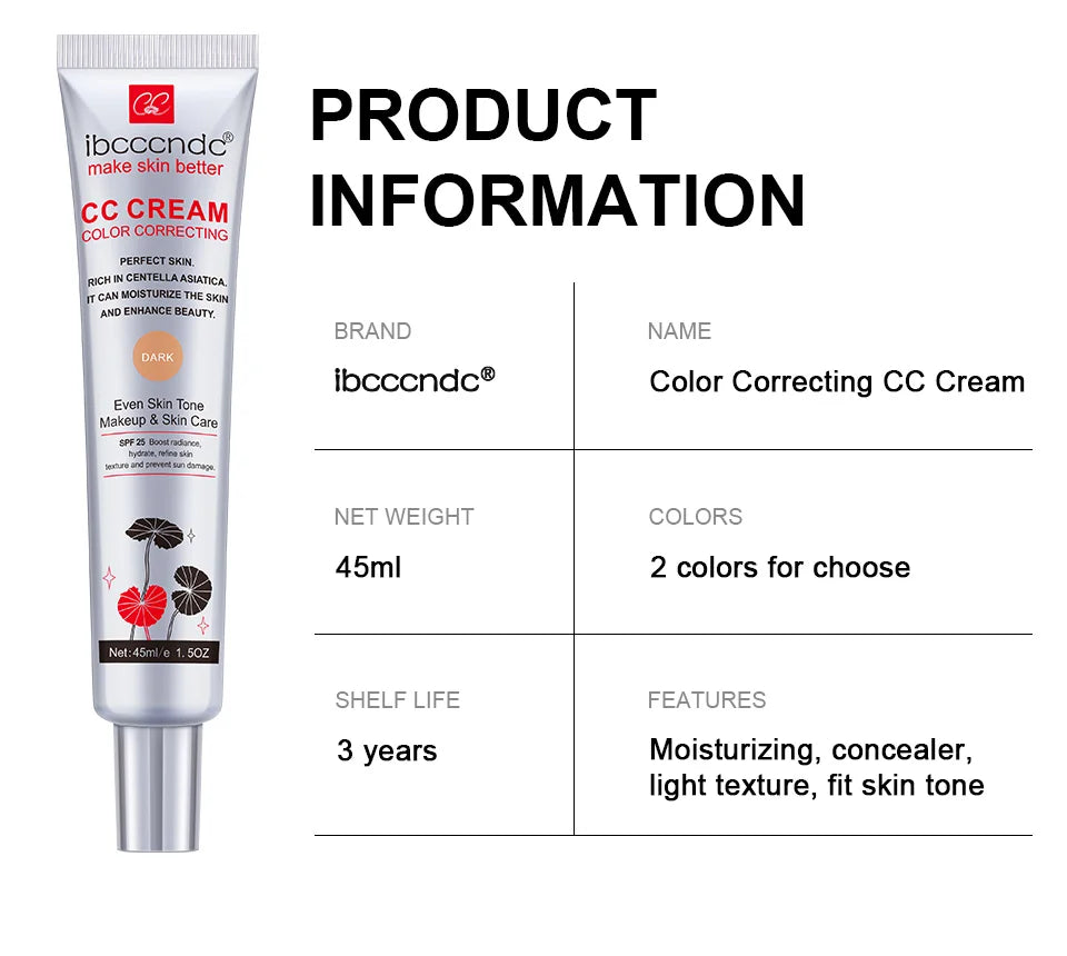 Color Correcting CC Cream Foundation Moisturizing Waterproof Makeup