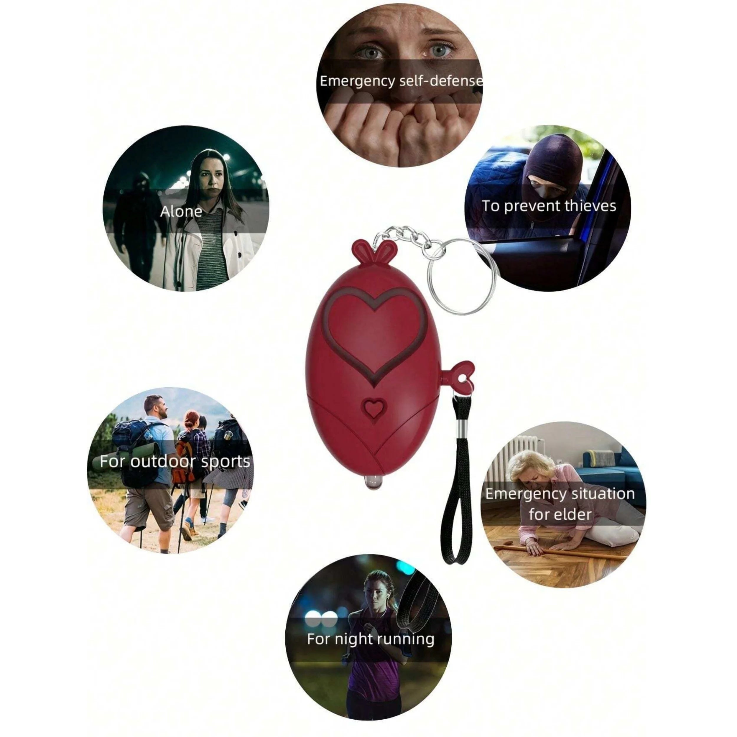 Heart Shaped Personal Alarm 130dB Safety Siren Keychain Emergency Tool - 3