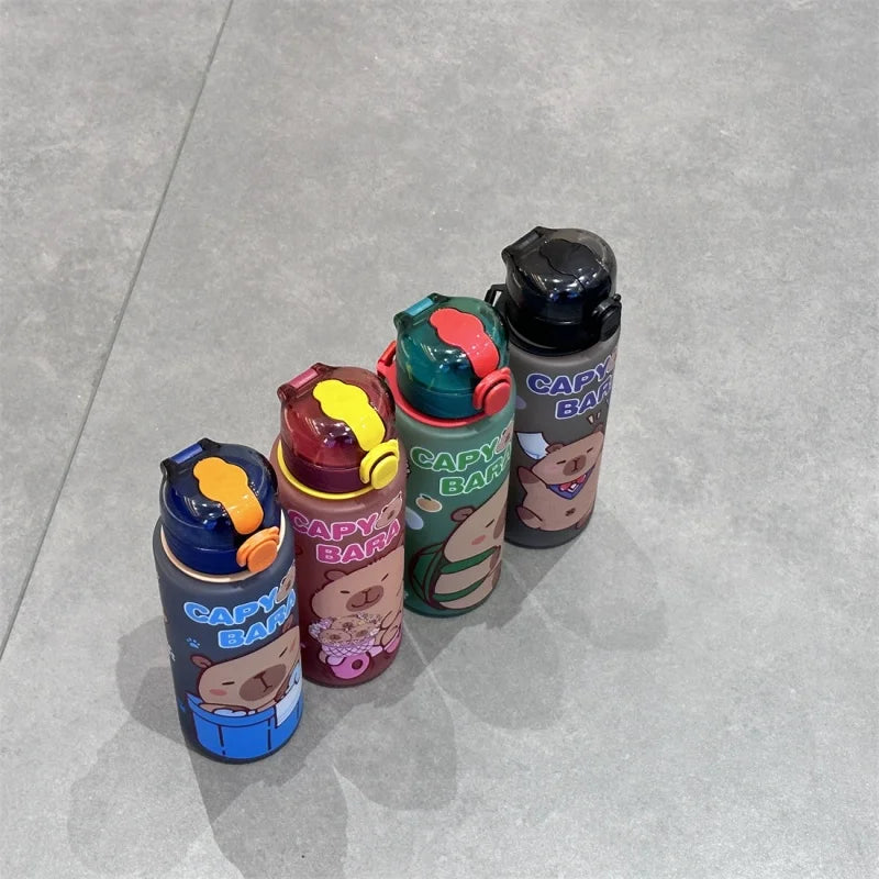 750ml Capybara Water Bottle Leakproof Straw Cup Portable Sports Flask