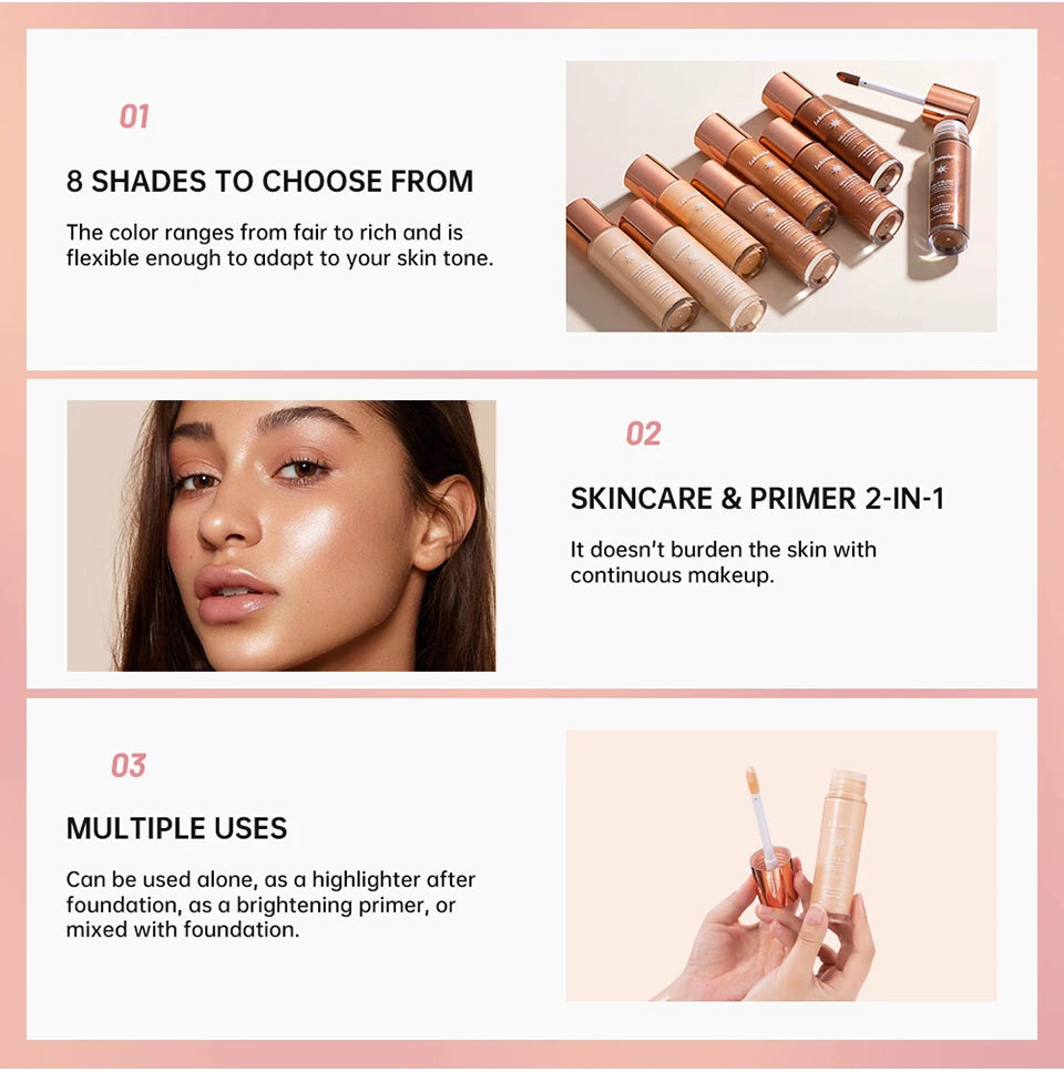 Halo Glow Liquid Face Filter Highlighter & Dewy Skin Bronzer Serum