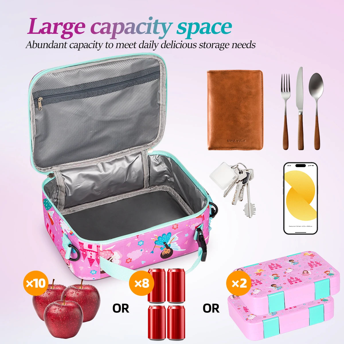 Insulated Cartoon Lunch Bag Portable Thermal Food Box with Shoulder Strap