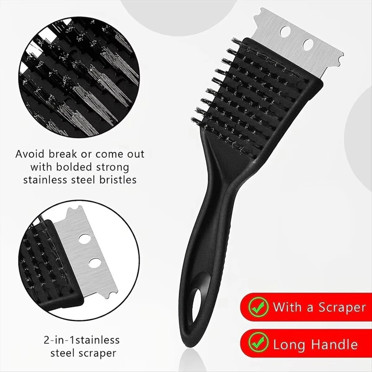 2-in-1 BBQ Grill Brush and Scraper Steel Wire Cleaning Tool
