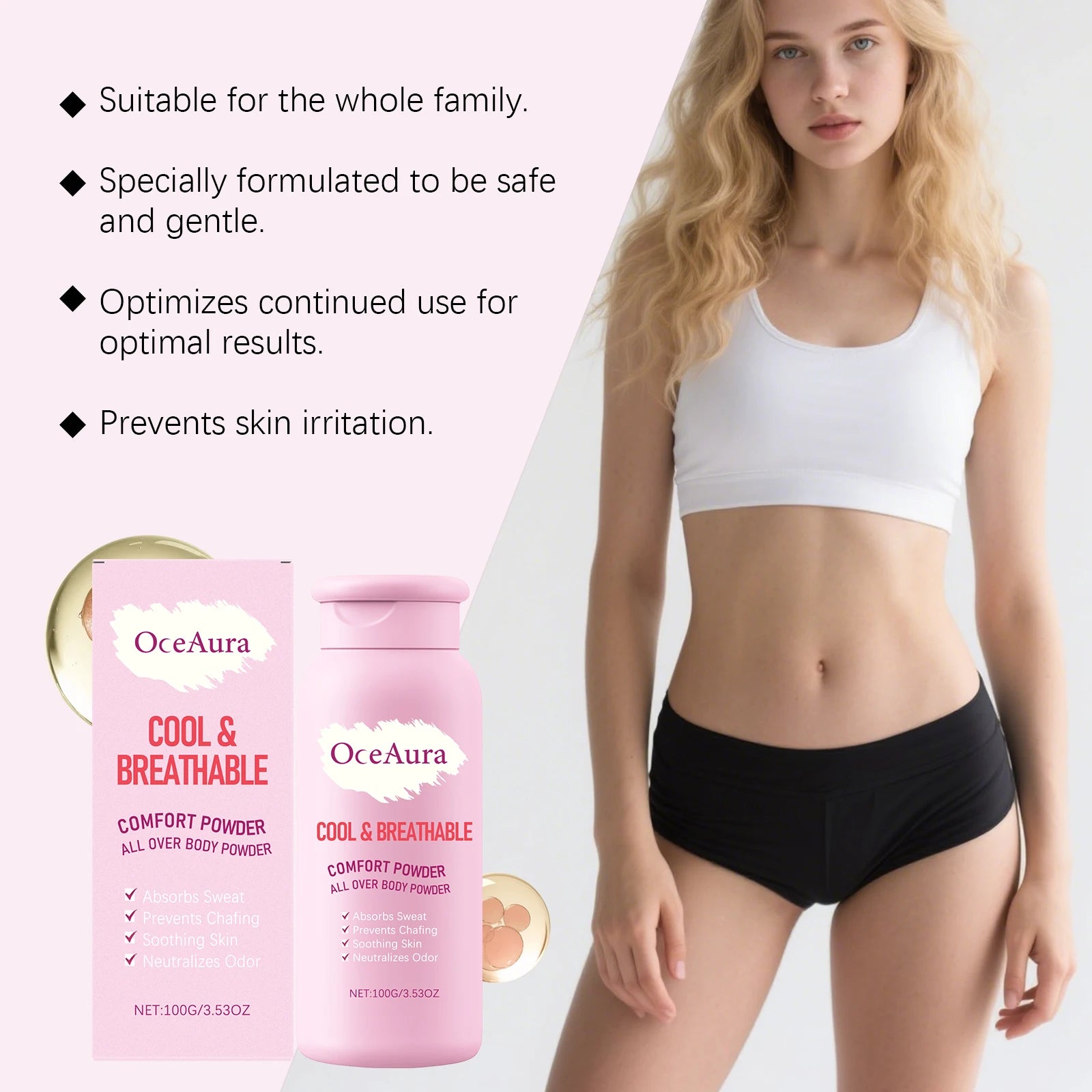 OceAura Cooling Body Powder Sweat Absorbing Anti Chafing Comfort Powder - 13