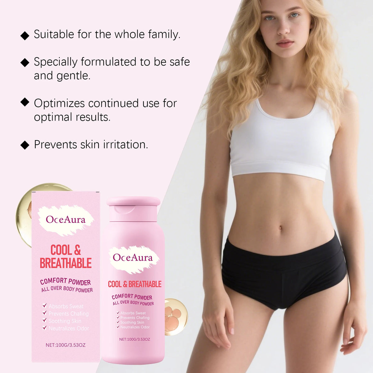 OceAura Cooling Body Powder Sweat Absorbing Anti Chafing Comfort Powder