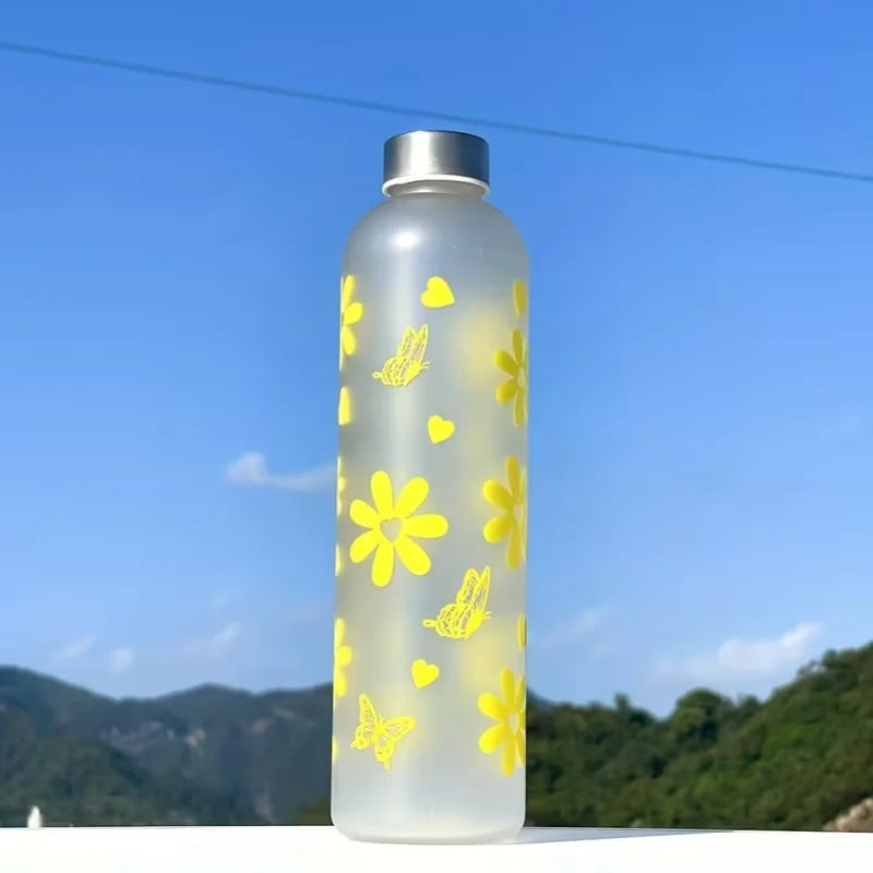 1000ml Frosted Sports Water Bottle Floral Bow Print Reusable Bottle - 5