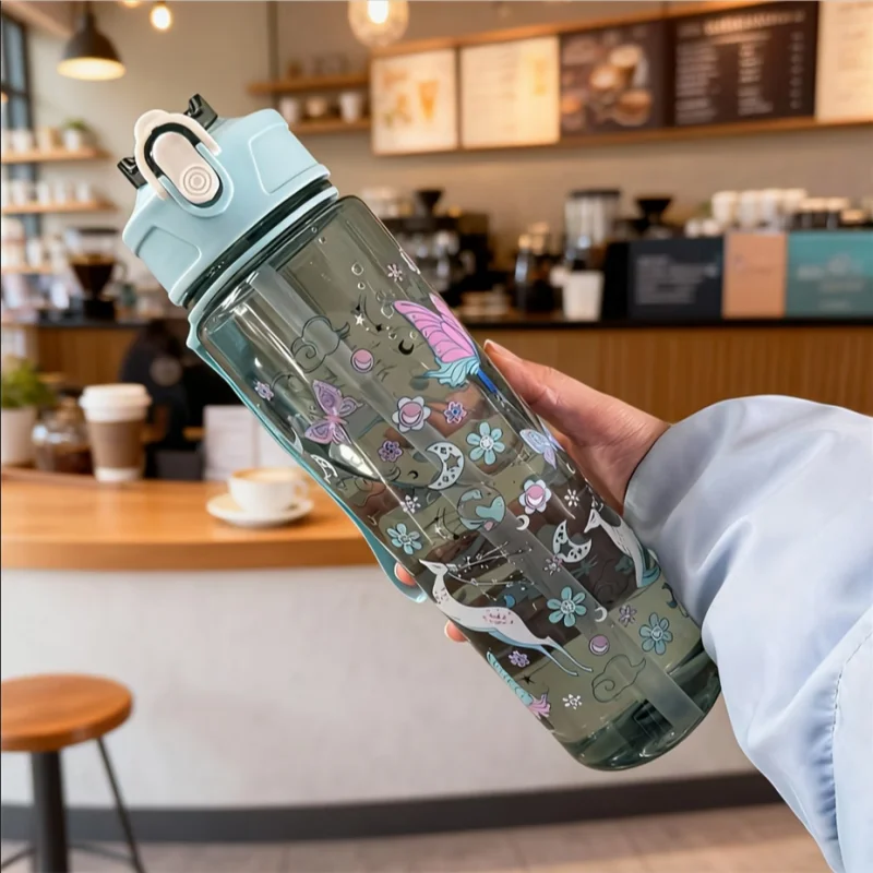 750ml Cartoon Water Bottle Portable Leak Proof Sport Tumbler with Straw