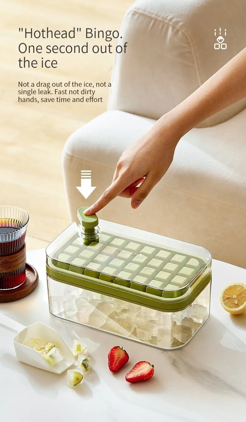 32 Grid Ice Cube Tray with Lid and Storage Bin One Click Release Maker - 11