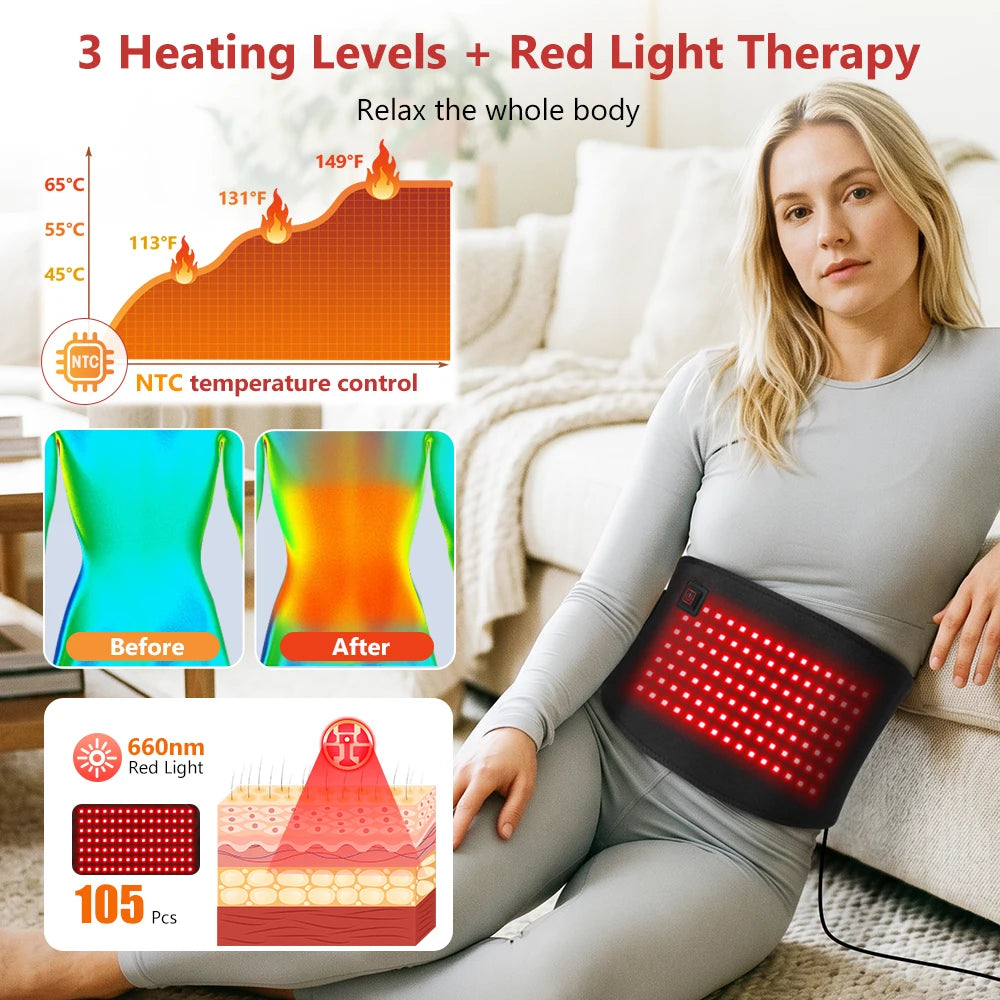 USB Red Light Waist Belt Heating Pad for Cramps and Back Pain