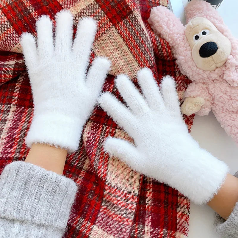Women Winter Plush Warm Gloves Soft Five Finger Cold Proof Mittens - 10