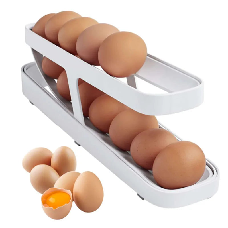 Automatic Rolling Egg Holder Fridge Dispenser Storage Organizer Tray - 10