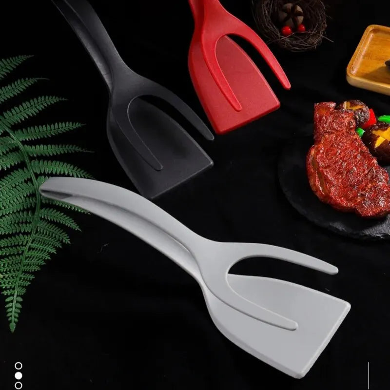 2-in-1 Silicone Kitchen Flipper and Food Tongs for Steak and Eggs