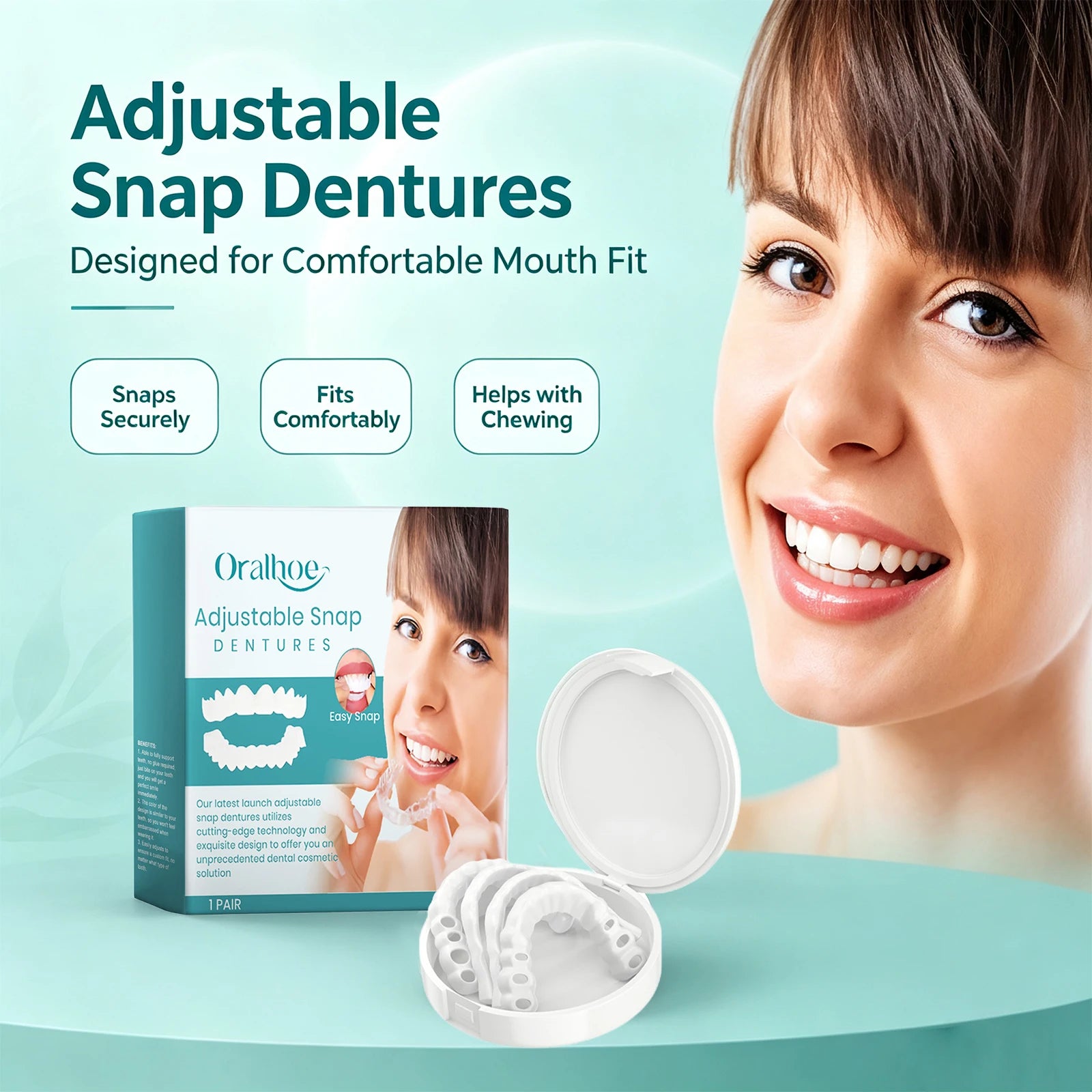 Adjustable Snap Dentures Missing Teeth Repair Upper Lower Jaw - 5